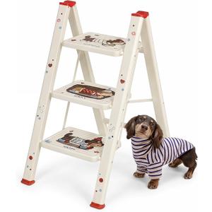 3 Step Ladder,Lightweight Folding Step Stool with Dachshund Print | Anti-Slip Pedal,600 lbs Capacity Heavy Duty Step Stool,Sturdy Step Ladder for Home, Kitchen, Adults