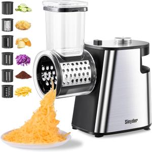 Electric Cheese Grater Upgraded, Salad Maker Machine with 6 Different Shapes of Blades.400W Cheese Shredder,Electric Slicer,Electric Salad Machine for Cheeses, Fruits, Vegetables
