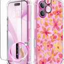 GVIEWIN for iPhone 16 Plus Case Floral, with Screen Protector&Camera Lens Protector, [Non Yellowing] Soft Shockproof Clear Phone Protective Cover for Women, Flower Pattern Design 6.7"(Hemerocallis)