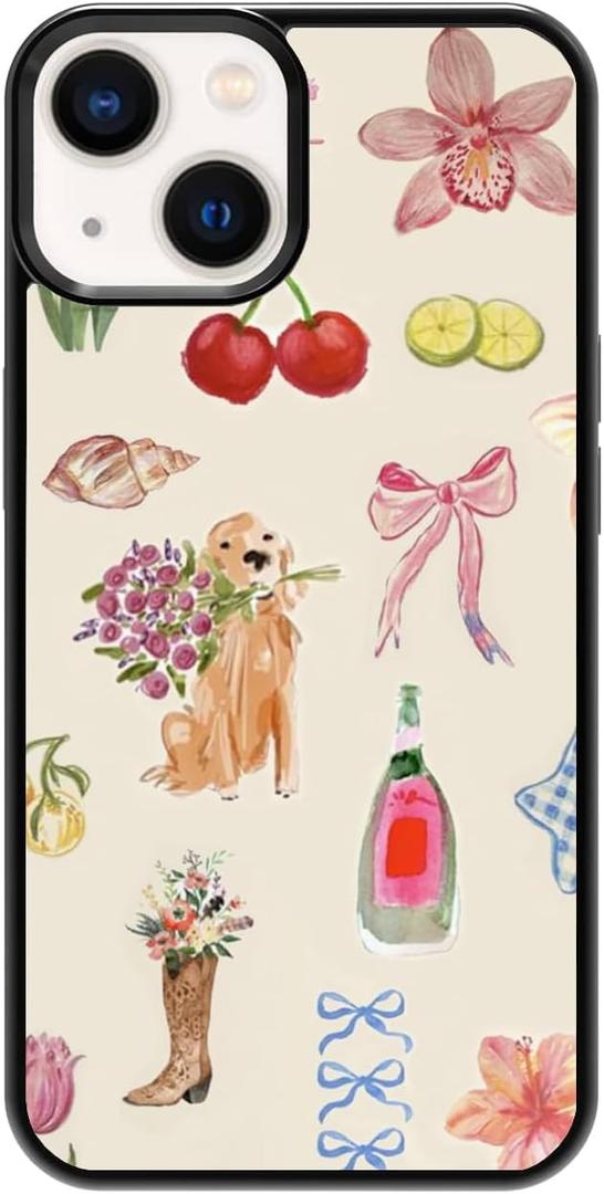 Aesthetic Italian European Summer Pattern Case Compatible with iPhone 14,Fruit Flowers Phone Case,Custom Tulip Protective Cases with Soft TPU Material for Women Girls (for iPhone 14)