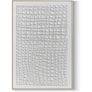 GeekMacro Hand Painted White Textured Abstract Oil Painting Wall Art Modern Large Framed Artwork for Living Room Hallway 46x31 Vertical Wall Decor