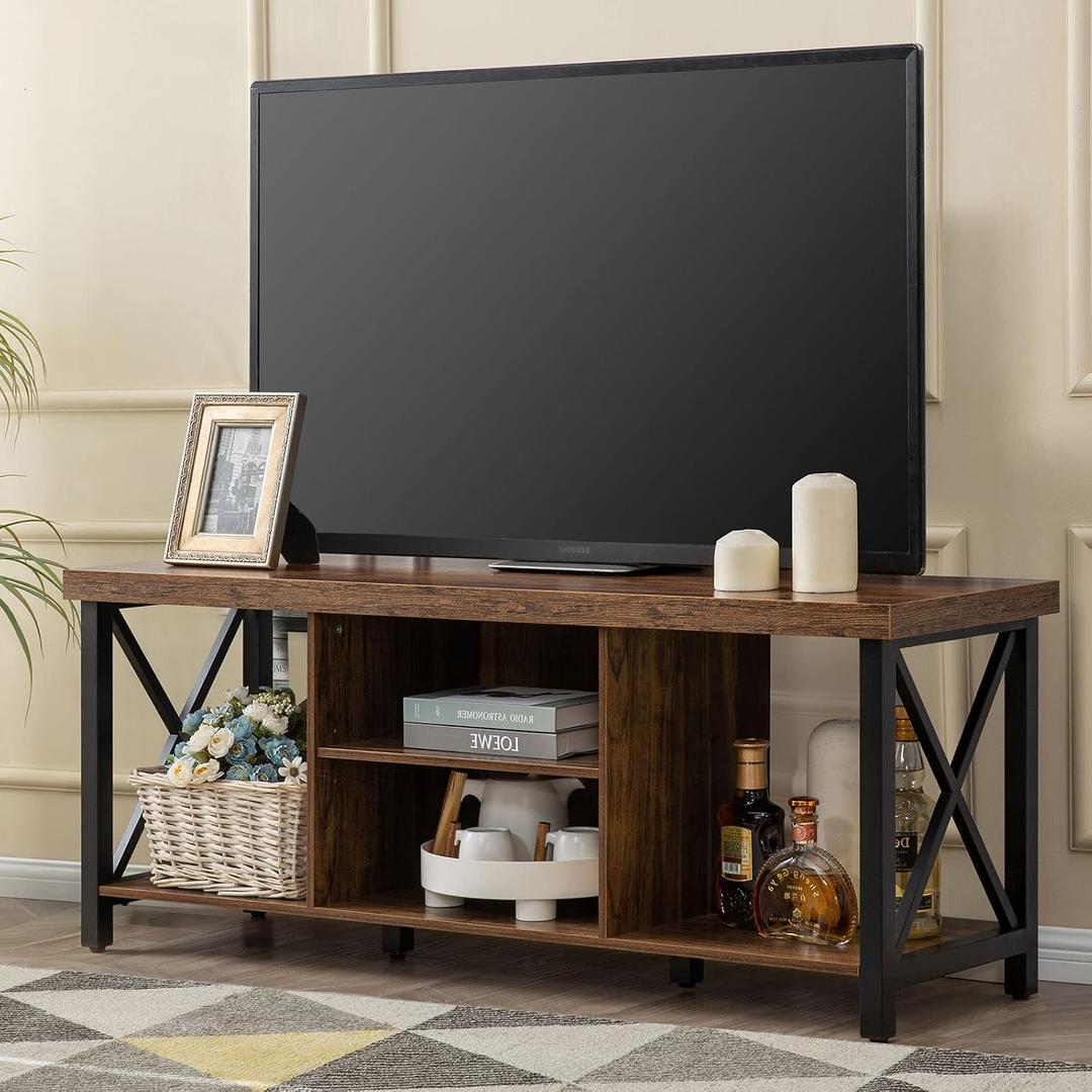 GAZHOME TV Stand for TV up to 55 Inches, TV Cabinet with Open Storage, TV Console Unit with Shelving for Living Room, Entertainment Room, Rustic Brown, 50 inches