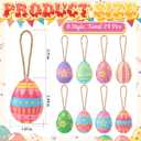 SmoothNovelty 24 Pcs Felt Easter Egg Tree Ornaments 3D Hanging Egg Decoration for Tree with Flower Colorful Stripes Felt Easter Decoration for Home Indoor Outdoor Holiday Basket Stuffers