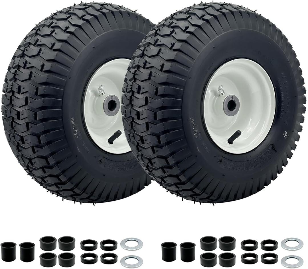2-Pack 15x6.00-6 Lawn Mower Tire and wheel with truf tread and 3" -6'' Centered Hub, 3/4" or 5/8'' Bushings, Front Tire Assembly Replacement for Craftsman Riding Mowers John Deere Mowers