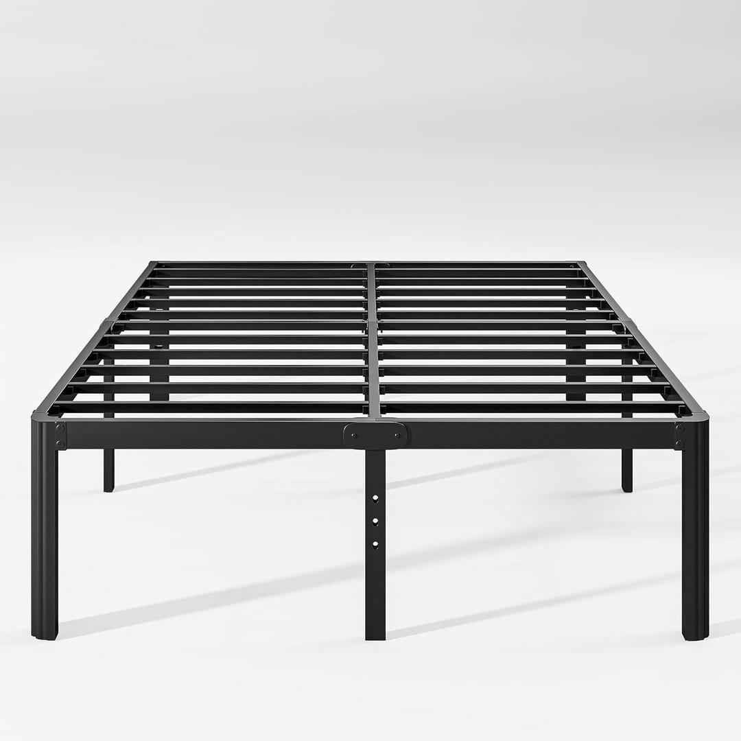 18in High Queen Bed Frame No Box Spring Needed, Heavy Duty Metal Platform Bed Frame Queen Size with Round Corners, Easy Assembly, Noise Free, Black