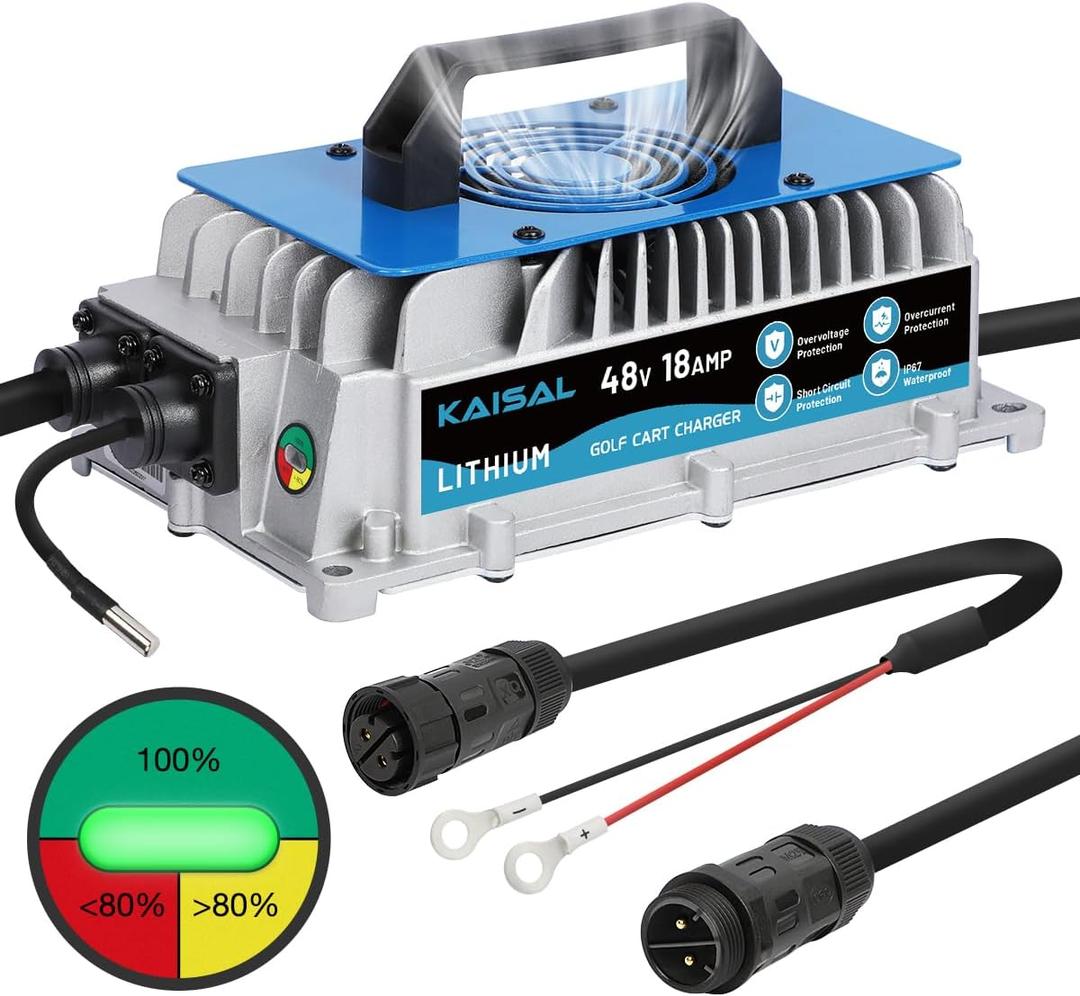 Lithium Battery Charger 48 Volt/58.4V 18A for 48V (51.2V) LiFePO4 Battery 1250W Lifepo4 Battery Charger 48 Volt, IP67 Waterproof, for Golf Cart, Forklift, Electric Outboard, Boat, Solar, RV, Off-Grid
