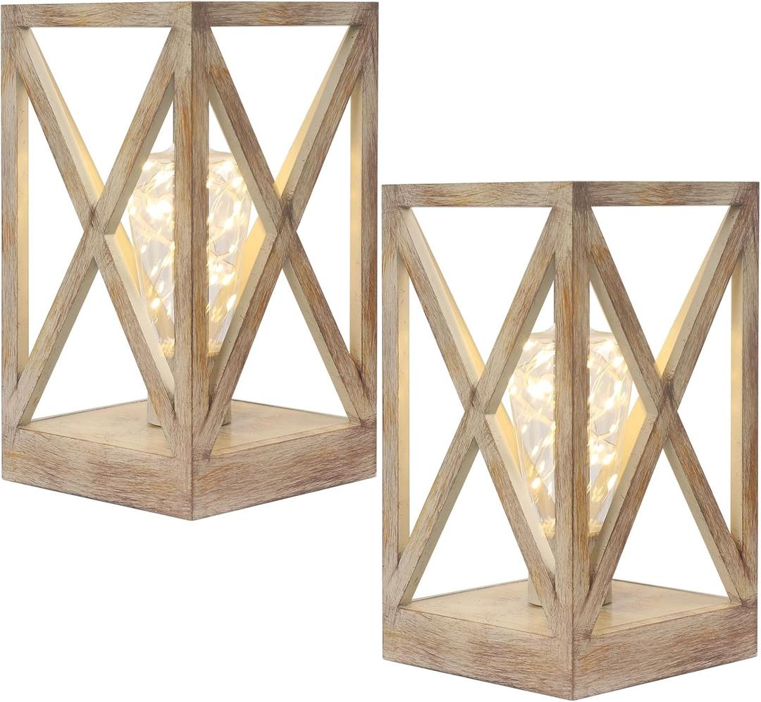 Cordless Table Lamp, 2 Pack Battery Operated Table Lamp, Portable Nightlight Retro Design for Indoor Decoration, Dining Room Bedroom Or Picnic Atmosphere (Beige Antique)