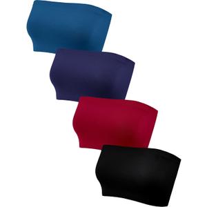Geyoga 4 Pieces Strapless Bandeau Bra, Seamless Bralettes Stretchy Non Padded Bandeau Tube Top Bra for Women (Medium, Retro Colors)
