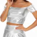 Women's Shiny Metallic Crop Tops Off Shoulder Tube Bra for Raves, Festivals, Costumes (XL)