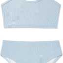 Zando 2 Piece Ribbed Swimsuits for Teen Girls Kids Size 6-15 Years High Waisted Solid Cute Bikini for Summer Beach Wear (10-11 Years, Blue)