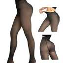 CHICME Womens Thick Fleece Lined Transparent Tights High Waist Elasticity Thermal Pantyhose Faux Sheer Warm Leggings Black-Extra Plus One size