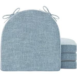 Chair Cushions for Dining Chairs with Ties and Removable Cover, Dining Kitchen Chair Pads with Non-Slip Bottom, High-Resilience Indoor Seat Cushions, 16'' x 16'' x 2'', Set of 4, Light Blue