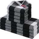 homing Buffalo Plaid Kitchen Towels and Dishcloths Set, 12" x 12" and 13" x 28", Set of 8 Bulk Cotton Waffle Weave Dish Towels, Super Soft Absorbent Hand Towels for Kitchen, Large Black & White Check