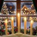 Pallerina Window Candles for Christmas, Battery Operated or Electric LED Flameless Taper Candlesticks with Timer and Sensor for Holiday Home Window Decoration, Ivory Base, 5-Light Set