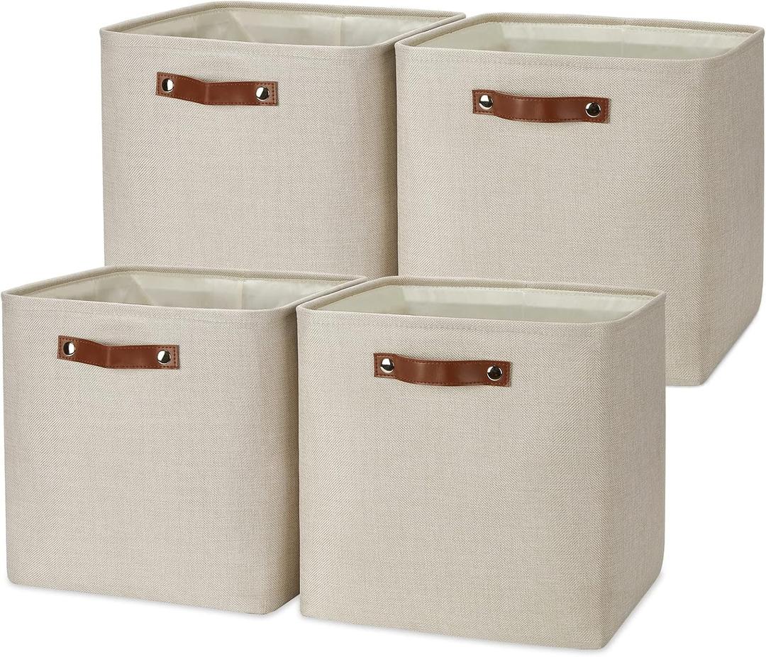 Temary Cube Storage Baskets 13 Inch Cube Storage Bins 4 Pack Baskets for Organizing Shelves Fabric Cloth Bins for Shelf, Home, Closet (Beige)