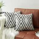 Set of 2 White Pillow Covers 18 x 18 inches Boho Aztec Polyester Blend Square Decorative Throw Pillow Covers for Sofa Couch Bed Decor