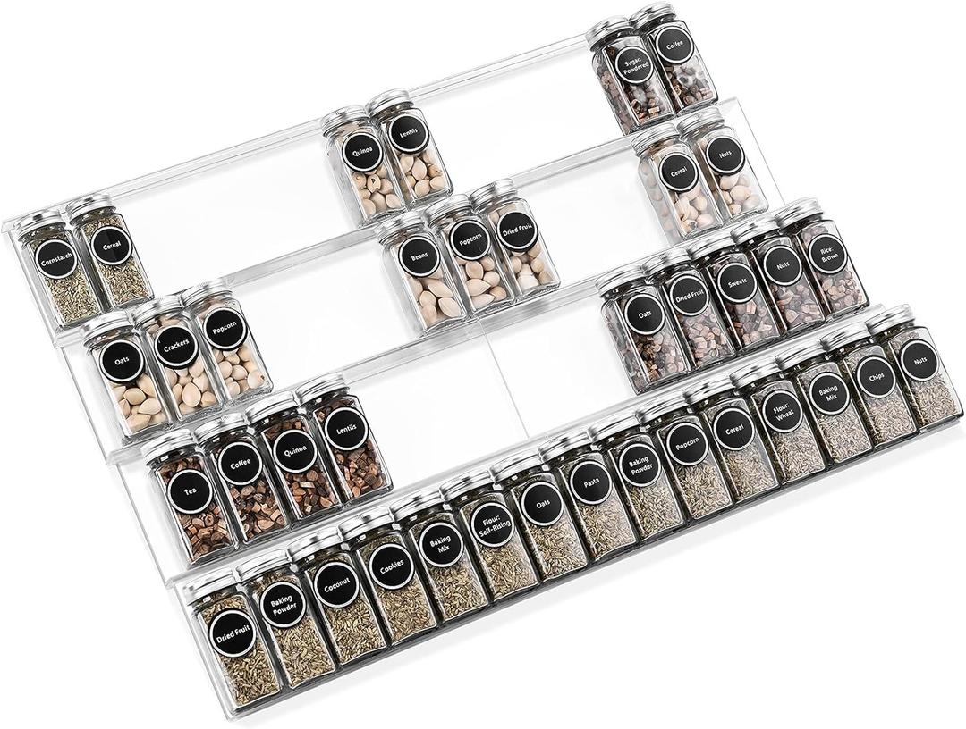 Acrylic Spice Rack Tray - Spice Drawer Organizer for Kitchen Cabinets Storage and Organization (Jars Not Included)