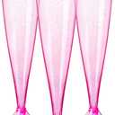 Homy Feel 5 OZ Pink Glitter Pink Rim Plastic Champagne Flutes 30 Pack, Disposable Wine Glasses,Plastic Champagne Glasses Champagne Punch,Mimosa Bar Wedding Cups for Party