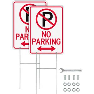 T&R No Parking Sign with H Stake for Outside,2 Pack,14"x 10" .040 Rust Free Heavy Aluminum, Reflective, Waterproof, Weatherproof and Fade Resistant,Includes Matching Screws & Wrench, Easy to Mount