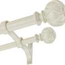 Double Curtain Rods 72-144”(6-12 Feet) for Windows, 1 Inch Diameter Front and 5/8 Inch Back Drapery Rod with Solid Aluminum Brackets, Heavy Duty Telescoping Dual Curtains Poles, White Wood Grain