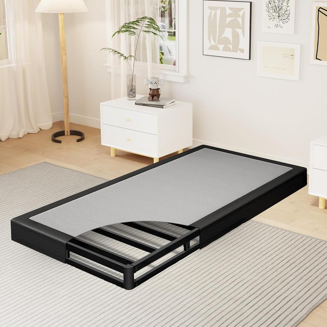 Twin Size 5 Inch Box Spring - Heavy Duty Metal Mattress Foundation (2500lbs Capacity), Noise-Free, Easy Assembly with Removable Fabric Cover