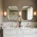 MIRRORART 30x40 Large Brushed Champagne Bronze Scalloped Bathroom Mirror, Rounded Notched Corner Rectangle Vanity Mirror for Bathroom Sink, 1 Premium Metal Frame Mirror Hang Vertical/Horizontal