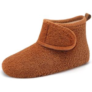 L-RUN Womens Mens House Slippers Non-Slip Warm Booties Slippers for Indoor and Outdoor Lighweight House Shoes Washable (5.5-6.5 Women/4-5 Men, Brown)