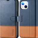 TUCCH Wallet Case for iPhone 13, [RFID Blocking] [Card Slot] Stand with [Shockproof TPU Interior Case] PU Leather Magnetic Flip Cover Compatible with iPhone 13 6.1-inch 2021, Dark Blue & Brown