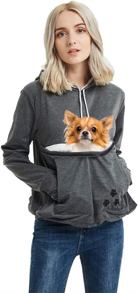 Unisex Pet Carrier Hoodie Cat Dog Pouch Holder Sweatshirt Shirt Top (XX-Large, Dark Grey)