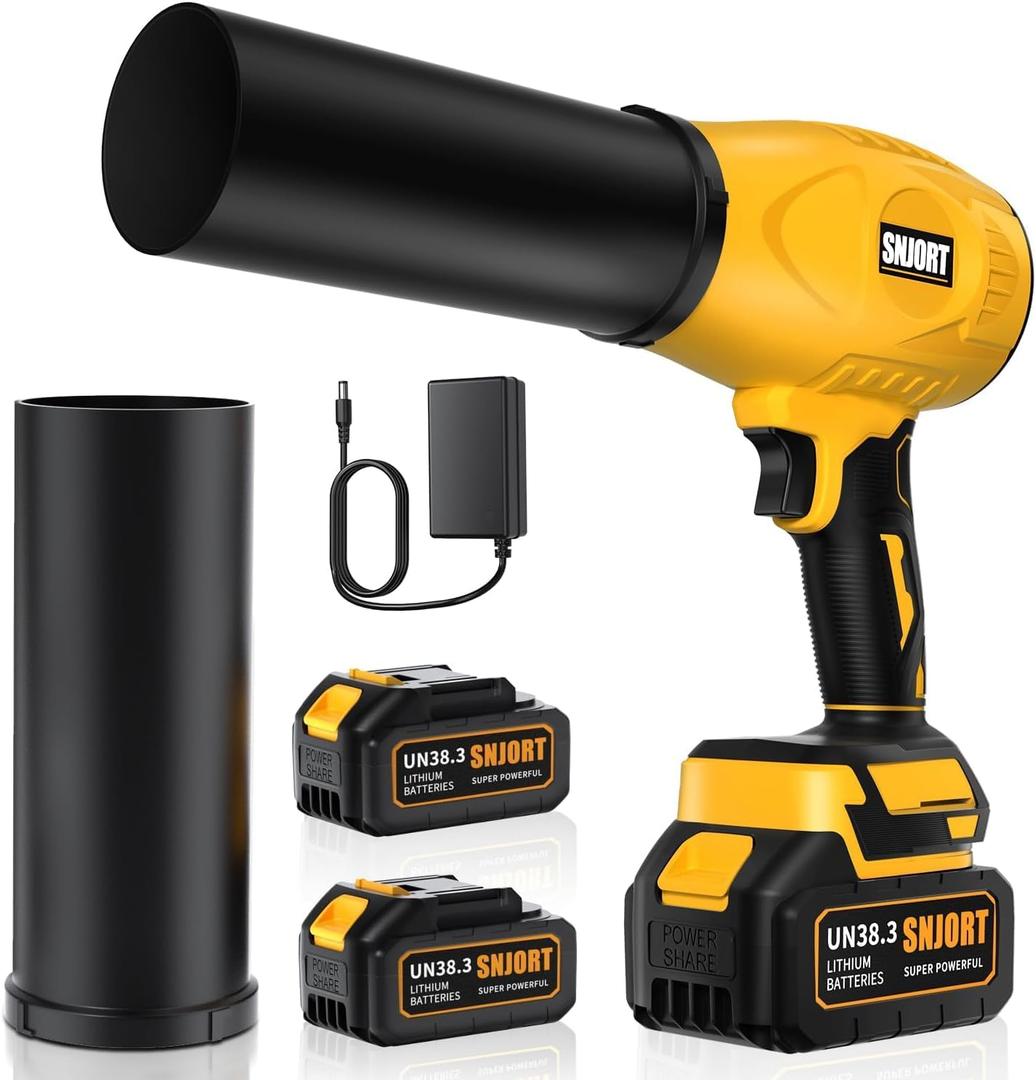 Leaf Blower Cordless with Battery and Charger, 500,000 RPM, Extended Nozzle, Lightweight Handheld Design, Turbo Jet Blower for Patio Cleaning (yellow)