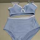 Herseas Women's Textured Bikini Sets O Ring Swimsuits Whip Stitch High Waisted Bathing Suits 2026 Summer Beach Wear (Blue, S)
