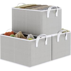 Closet Storage Bins, Fabric Closet Organizers and Storage Basket for Shelves, Collapsible Shelf Baskets for Organizing Shelves, Bedroom Clothes Basket, Gray, 3 Pack (14 " L x 10 " W x 8 " H)