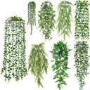 Der Rose 8Pcs Fake Plants Hanging Artificial Ivy Vine Faux Eucalyptus Hanging Plants for Home Boho Wall Shelf Indoor Outdoor Decor (White Pots)