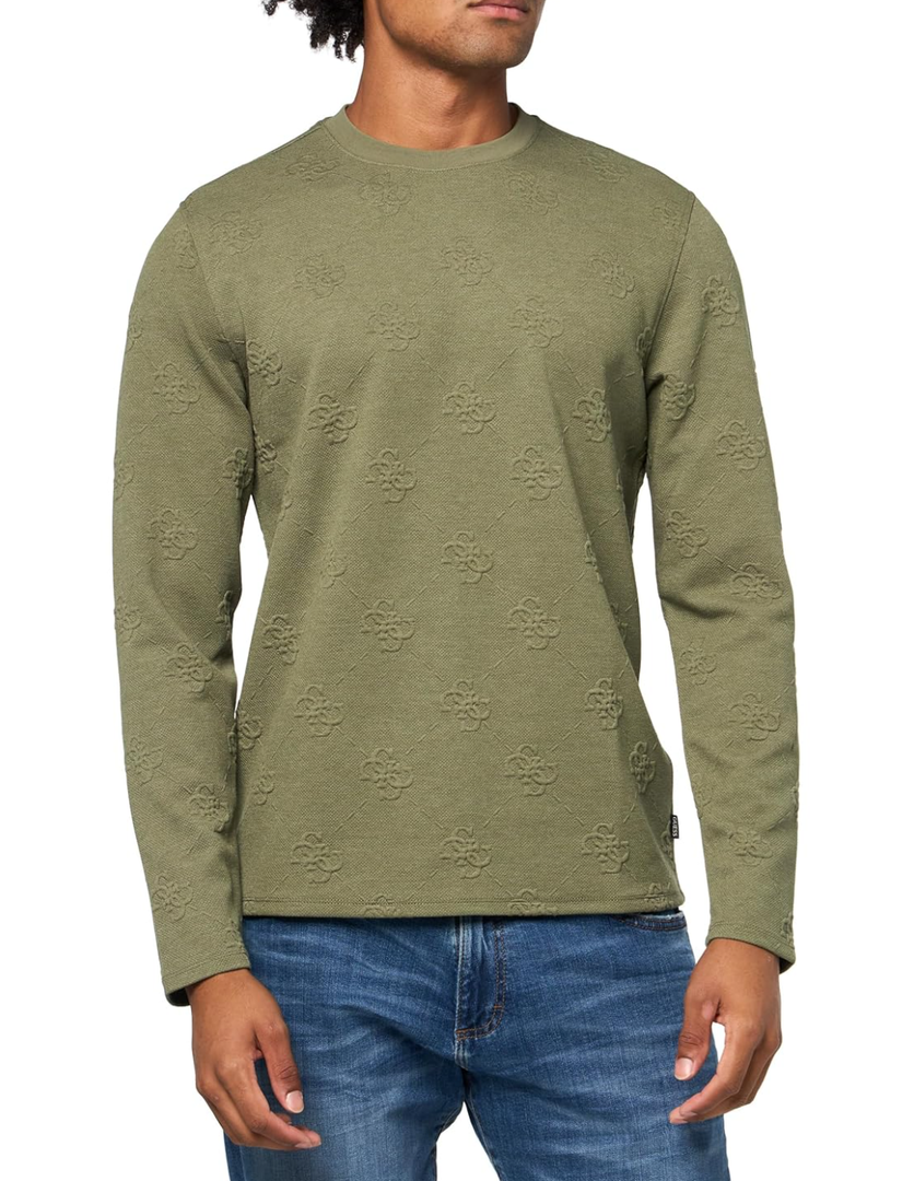 GUESS Men's Long Sleeve Quattro G Logo Knit Crew XL