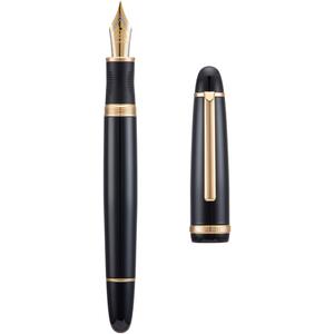 Jinhao X850 Fountain Pen Fine Nib with Converter, Black with Golden Clip Metal Writing Pen (Black Golden--X850)