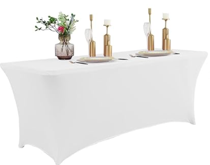 IVAPUPU 6FT Table Cloth for Rectangular Fitted Events Stretch White Table Covers Washable Spandex Spring Tablecloth Protector for Party, Wedding, Cocktail, Banquet, Festival, 1 Piece