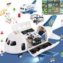 Dwi Dowellin 5 in 1 Airplane Toys with Light and Sound,Police car Toys with Activity Mat, Christmas Birthday Gifts for Kids 3 4 5 6 Year Old Boys Girls