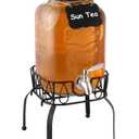 1 Gallon Drink Dispenser with Spigot 18/8 Stainless Steel – Airtight & Leakproof Glass Sun Tea Jar with Anti-Rust Lids, Beverage Dispenser for Parties (Single with Stand)