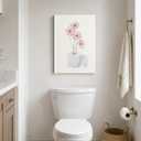 Framed Bathroom Canvas Wall Art Pink Floral and toilet paper 16x24 Decor, 16x24in