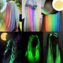 Luminous Hair Extension Kit with Tools Glow in the Dark Glitter Hair Tinsel for Women Neon UV Reactive Synthetic Hair Accessories for Christmas Halloween Party(48 Inch, 12 Colors, 3000 strands)