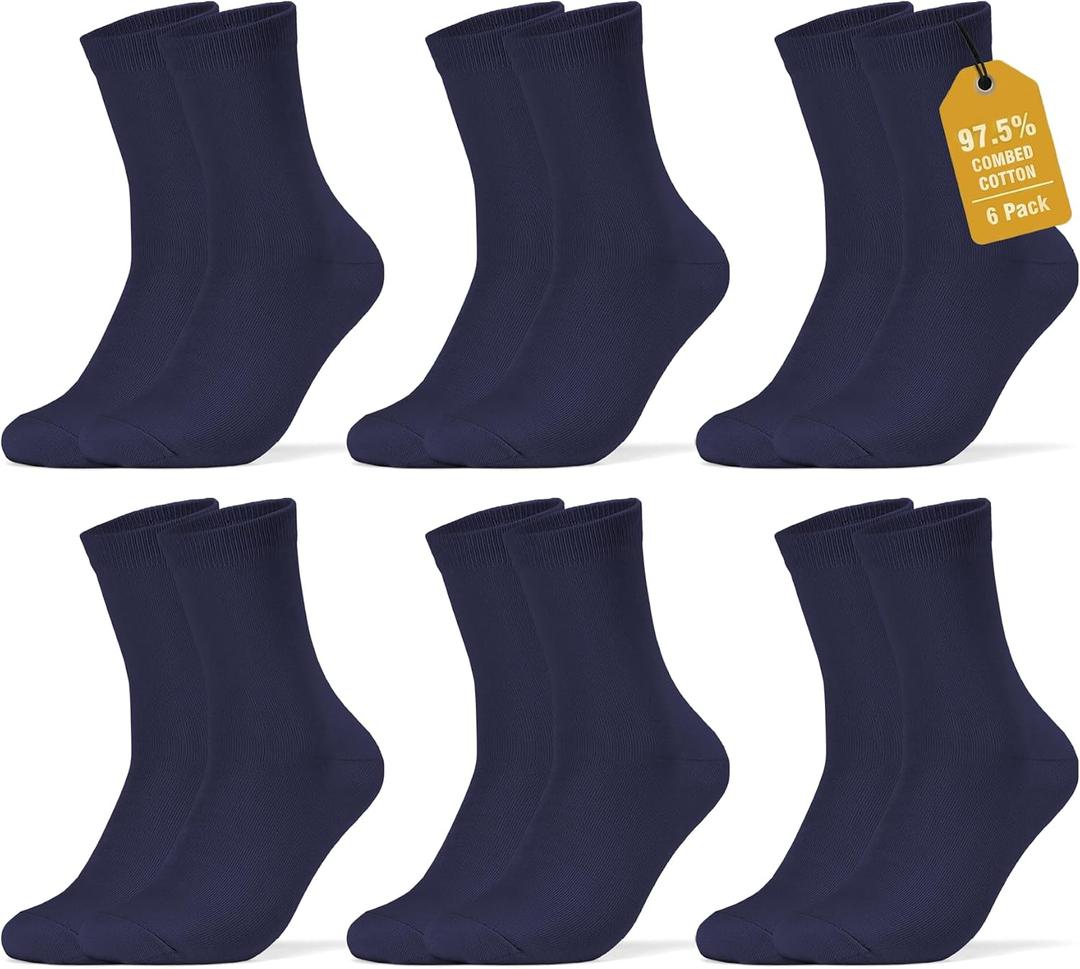 6 Pack Mens Crew Dress Socks 97.5% Combed Cotton Size 8-13