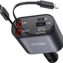 iPhone Car Charger, Retractable Fast Car Phone Charger 100w for CarPlay, 4 in 1 Car Charger Adapter with 2 Cables 31.5 Inch and 2 USB Ports, Compatible with iPhone 17/16/15/14/13/12/11 Pro/Samsung