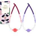 Chew Necklaces for Sensory Kids Adults, Flower Chewy Necklace Sensory Toys for Autism Nail Biting Anxiety, Fidget Necklace Oral Chew Toys, ADHD Tools for Boys Girls (Blush Lavender)