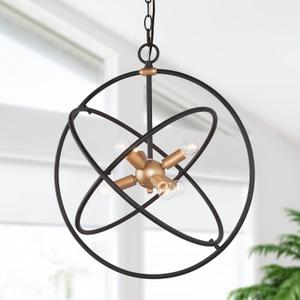 KSANA Black Gold Chandelier, 6 Light Orb Chandeliers for Dining Room Modern Mid-Century Chandelier Light Fixture for Hallway Entryway Living Room
