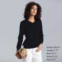 Women's Long-Sleeve Pullover Lightweight Soft V-Neck Casual Sweater Top (Black, XXL)