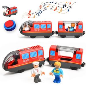 Giant bean Battery Operated Electric Locomotive Magnetic Train Set for Wooden Train Tracks, Powerful Engine Compatible with Most Brands, Christmas Toys for Kids 3+