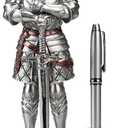 Knight Pen Stand Decoration Resin Pen Holder Art Craft Paperweight for Desktop Organizer Festival Gifts for Boyfriend Husband Dad Son(Silver)