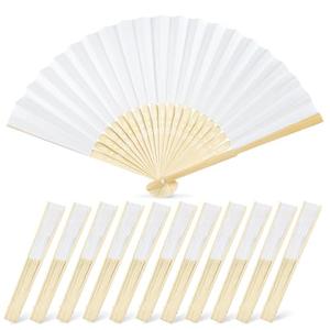 JOHOUSE 11 Pcs White Paper Fans Handheld – 8.3 Inch Foldable Hand Fan, Folding Fans Handheld for Women, Paper Fan for Wedding Guests, Bridal & Baby Shower Favors, Party Decorations