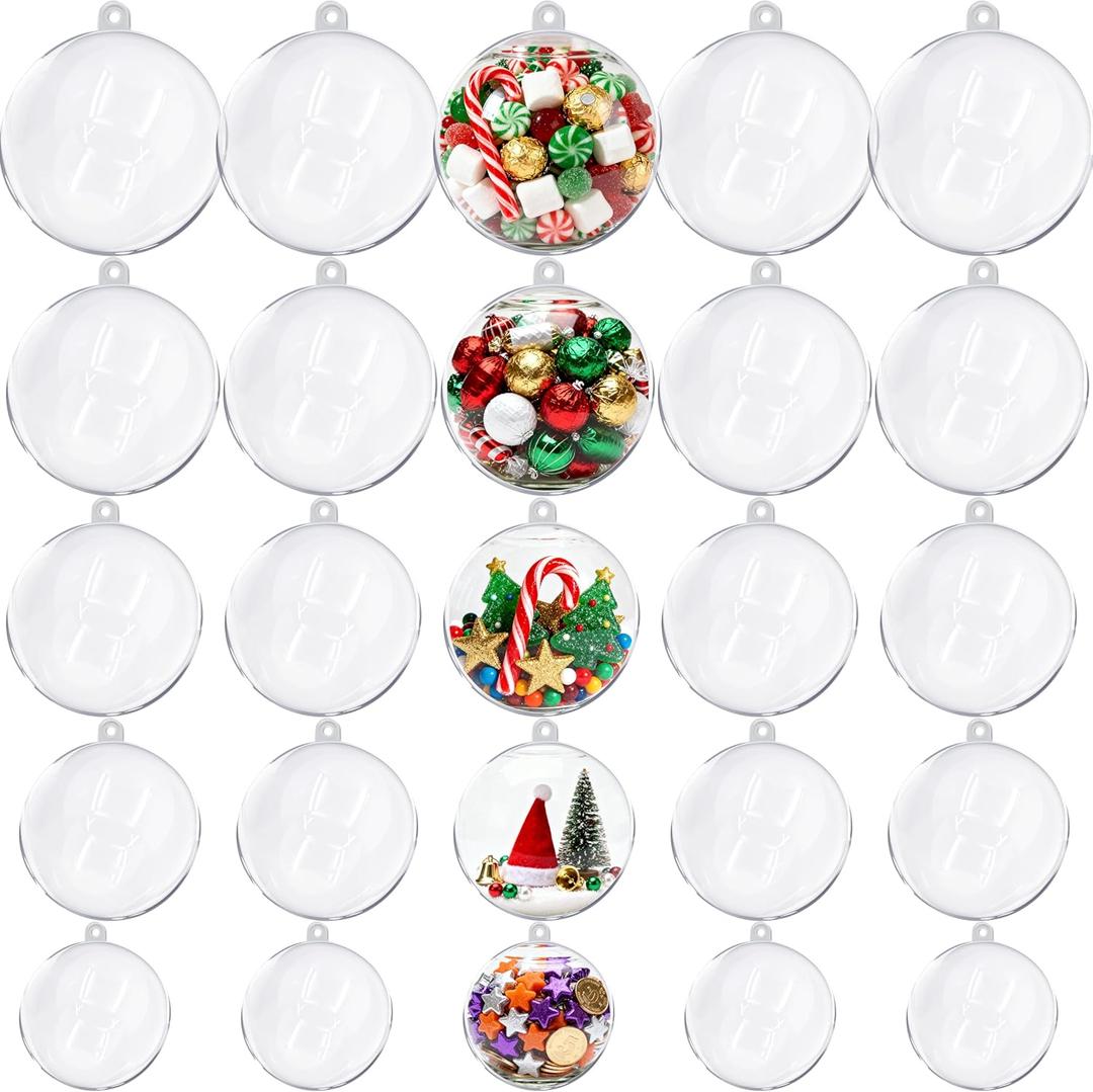 60 Pcs Multi-Size Fillable Christmas Ornaments Balls, Large Clear Plastic Fillable Hanging Ornament Ball for DIY Crafts, Shatterproof Transparent Ornaments Bulk for Xmas Tree Party Decor