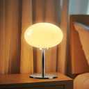 Glass Mushroom Lamp, Mid Century Dimmable Lamp 3 Color Temperatures Table Lamp for Bedroom Living Room Bedside Lamp, Cute Lamp Modern Small Lamp (8W, Beige)
